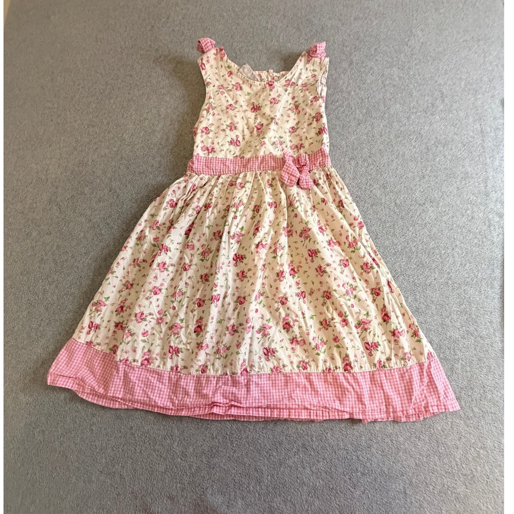 Blueberry Blvd Girls Pink Floral Gingham Cotton Dress Size 7